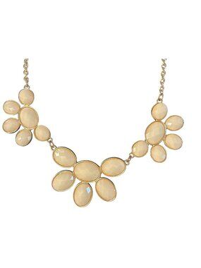 Gold-Tone Faceted Cream Bead Oval Statement Bib Necklace Cream Beads Career